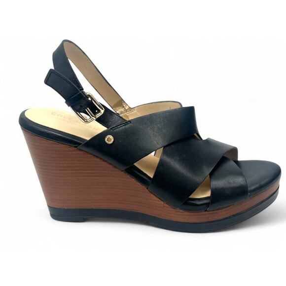 Cole Haan Shoes - Cole Haan | 9 | Laci Platform Leather Slingback Stacked Wood Wedge Sandal